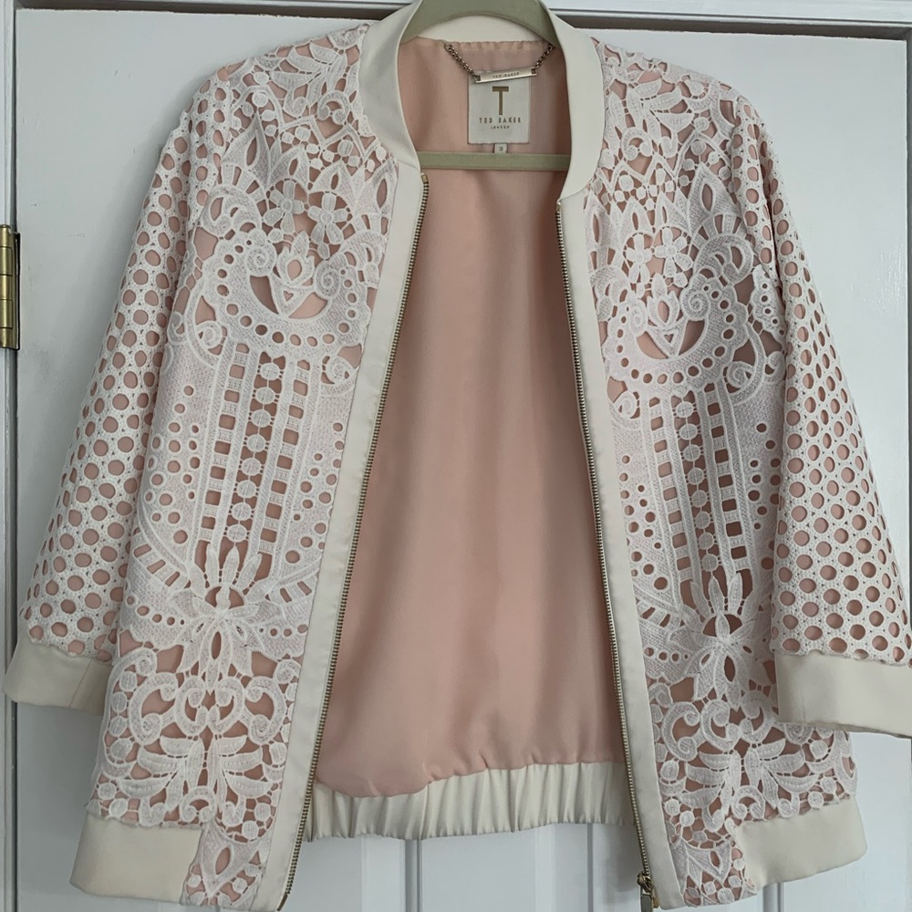 COPY - Ted Baker London Lace Crop Jacket in White
